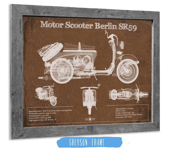 Cutler West Motor Scooter IWL Berlin SR59 Vintage Blueprint Motorcycle Print
