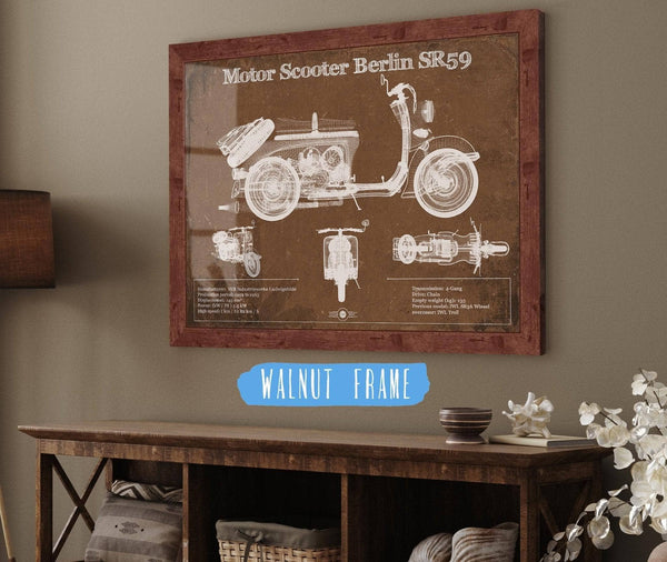 Cutler West Motor Scooter IWL Berlin SR59 Vintage Blueprint Motorcycle Print