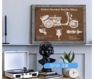 14" x 11" / Greyson Frame Cutler West Motor Scooter IWL Berlin SR59 Vintage Blueprint Motorcycle Print