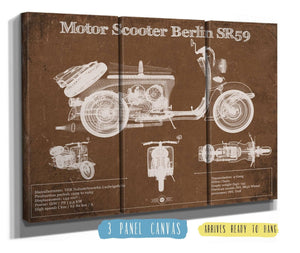 36" x 24" / 3 Panel Canvas Wrap Cutler West Motor Scooter IWL Berlin SR59 Vintage Blueprint Motorcycle Print