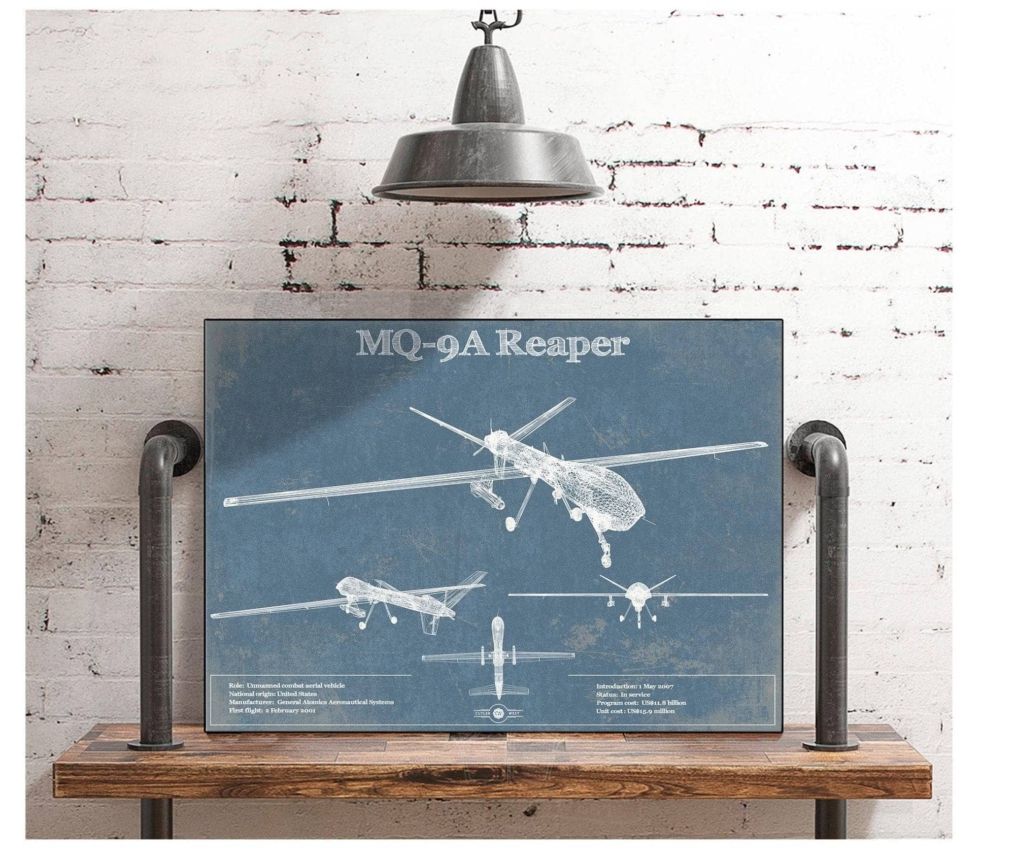 Cutler West Military Aircraft U.S. Air Force MQ-9A Reaper Vintage Aviation Blueprint Military Print