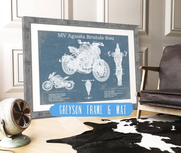 14" x 11" / Greyson Frame & Mat Cutler West Mv Agusta Brutale 800 Blueprint Motorcycle Patent Print