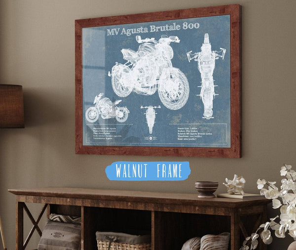 20" x 16" / Walnut Frame Cutler West Mv Agusta Brutale 800 Blueprint Motorcycle Patent Print