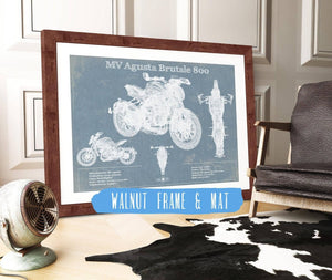 20" x 16" / Walnut Frame & Mat Cutler West Mv Agusta Brutale 800 Blueprint Motorcycle Patent Print