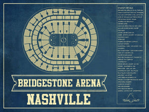 14" x 11" / Unframed Cutler West Nashville Predators Bridgestone Arena Seating Chart - Vintage Hockey Print