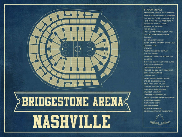 14" x 11" / Unframed Cutler West Nashville Predators Bridgestone Arena Seating Chart - Vintage Hockey Print