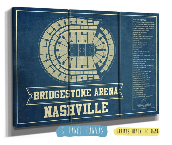 48" x 36" / 3 Panel Canvas Wrap Cutler West Nashville Predators Bridgestone Arena Seating Chart - Vintage Hockey Print