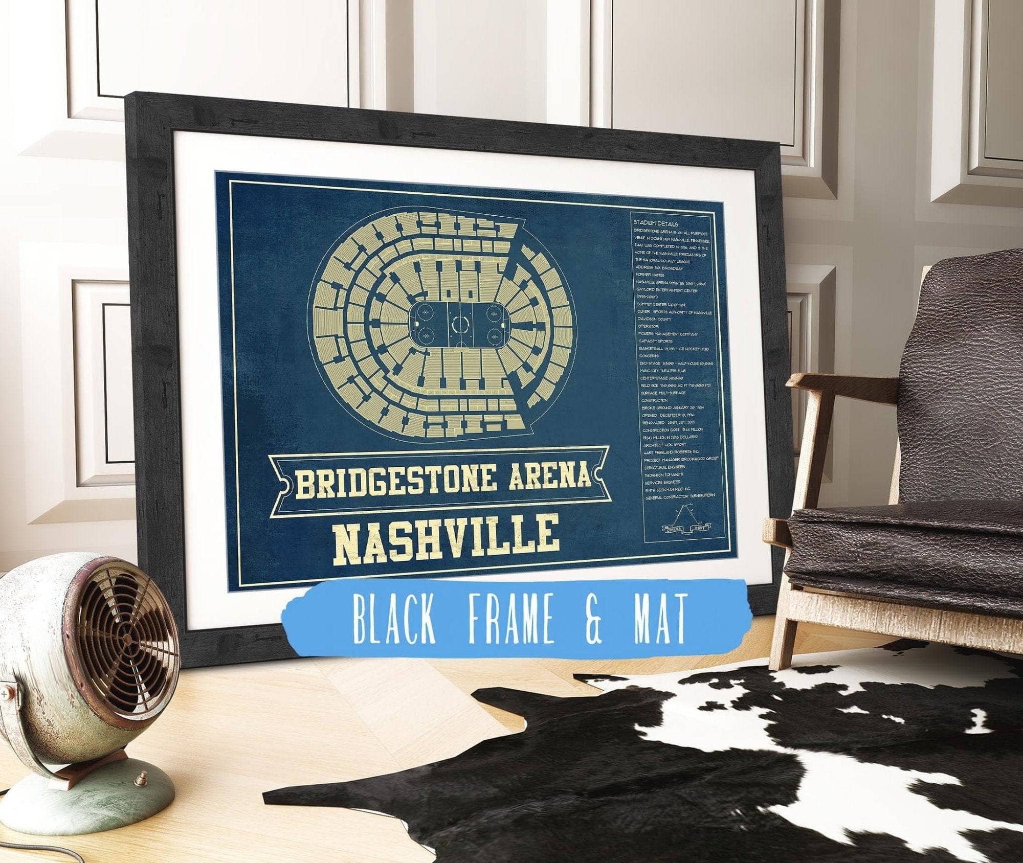 Cutler West 14" x 11" / Black Frame & Mat Nashville Predators Bridgestone Arena Seating Chart - Vintage Hockey Print 673823609_80129