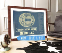 Cutler West 14" x 11" / Walnut Frame & Mat Nashville Predators Bridgestone Arena Seating Chart - Vintage Hockey Print 673823609_80131