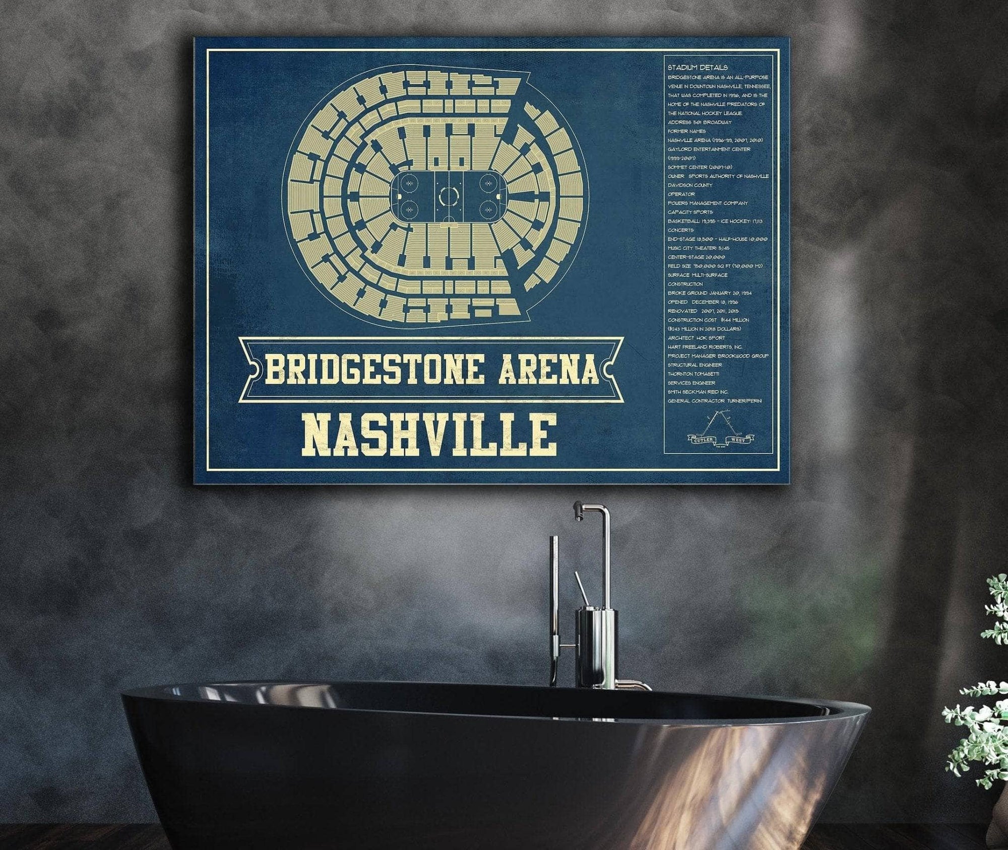 Cutler West Nashville Predators Bridgestone Arena Seating Chart - Vintage Hockey Print