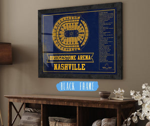 20" x 16" / Black Frame Cutler West Nashville Predators Bridgestone Arena Seating Chart - Vintage Hockey Team Color Print