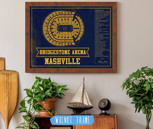 20" x 16" / Walnut Frame Cutler West Nashville Predators Bridgestone Arena Seating Chart - Vintage Hockey Team Color Print