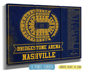 48" x 36" / 3 Panel Canvas Wrap Cutler West Nashville Predators Bridgestone Arena Seating Chart - Vintage Hockey Team Color Print