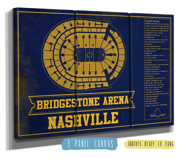 48" x 36" / 3 Panel Canvas Wrap Cutler West Nashville Predators Bridgestone Arena Seating Chart - Vintage Hockey Team Color Print