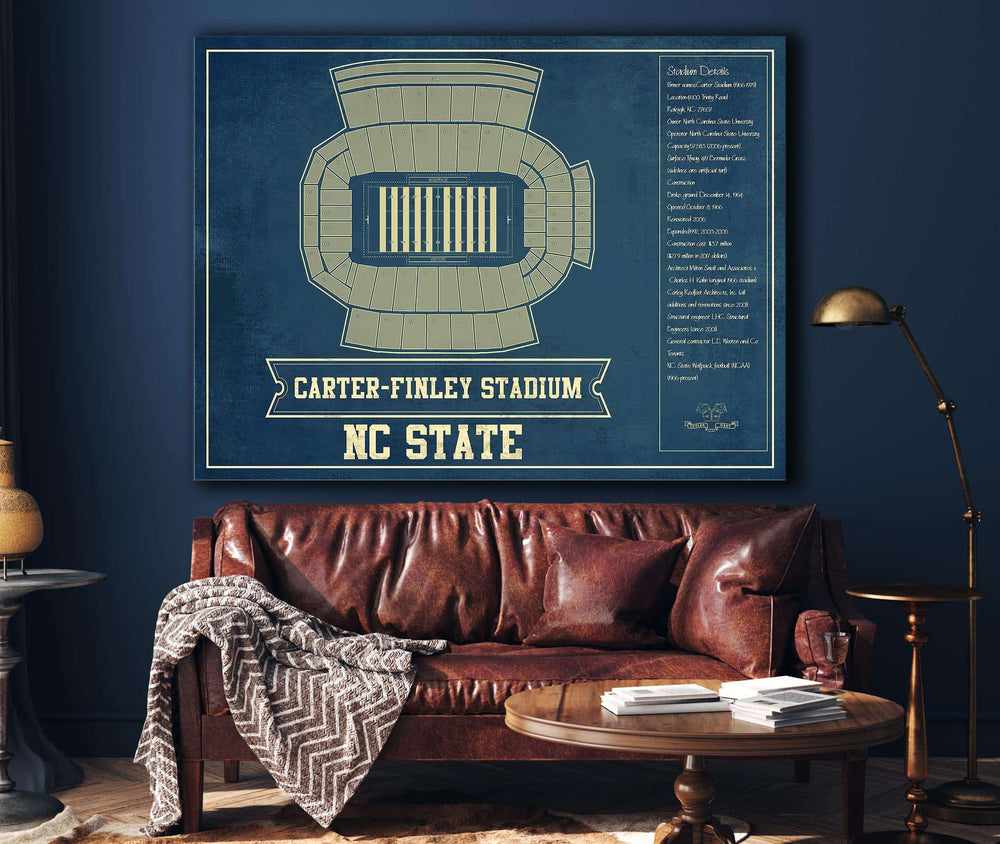 14" x 11" / Stretched Canvas Wrap Cutler West NC State Wolfpack - Carter-Finley Stadium Vintage Seating Chart