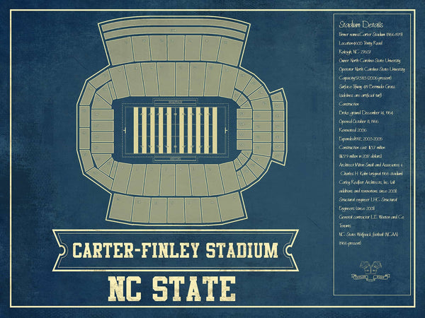 14" x 11" / Unframed Cutler West NC State Wolfpack - Carter-Finley Stadium Vintage Seating Chart