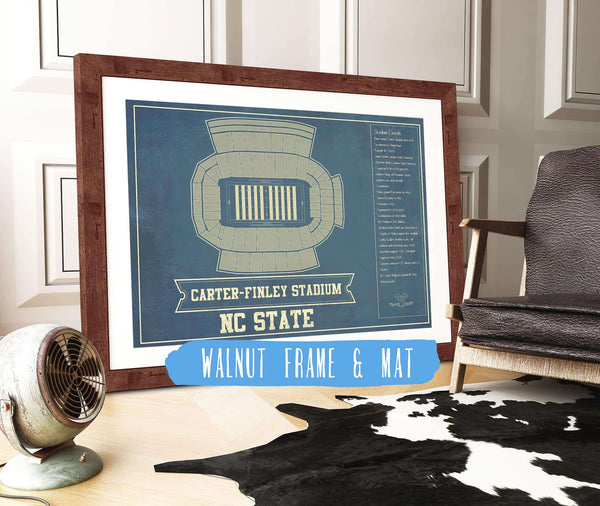 20" x 16" / Walnut Frame & Mat Cutler West NC State Wolfpack - Carter-Finley Stadium Vintage Seating Chart