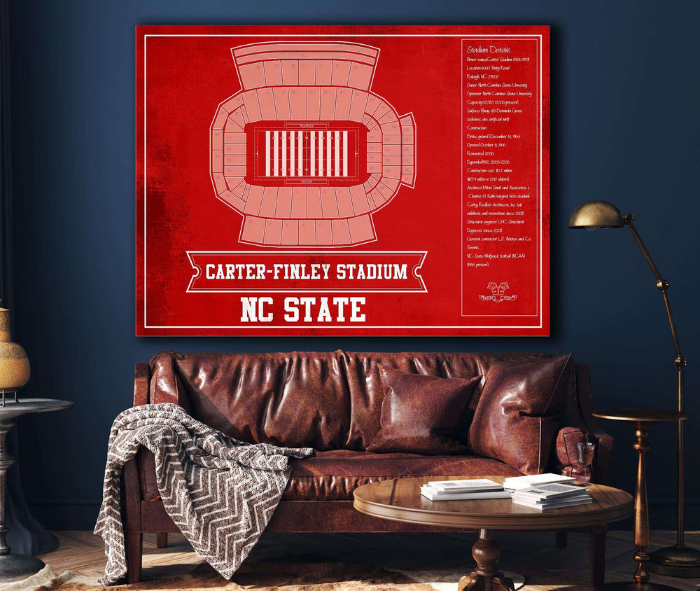 14" x 11" / Stretched Canvas Wrap Cutler West NC State Wolfpack Team Colors - Carter-Finley Stadium Vintage Seating Chart