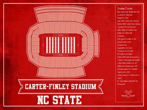 14" x 11" / Unframed Cutler West NC State Wolfpack Team Colors - Carter-Finley Stadium Vintage Seating Chart