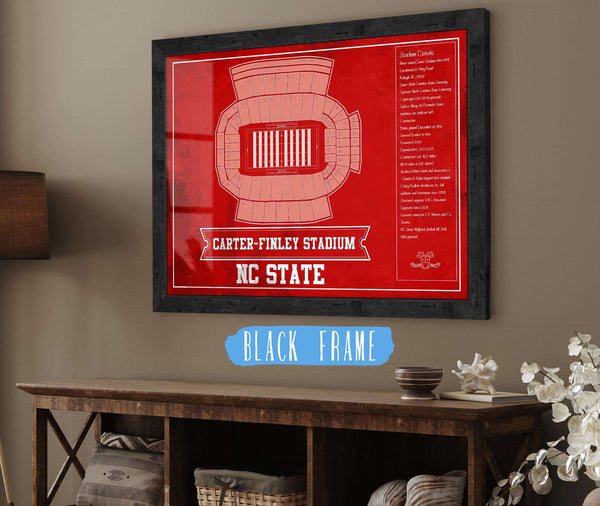 20" x 16" / Black Frame Cutler West NC State Wolfpack Team Colors - Carter-Finley Stadium Vintage Seating Chart
