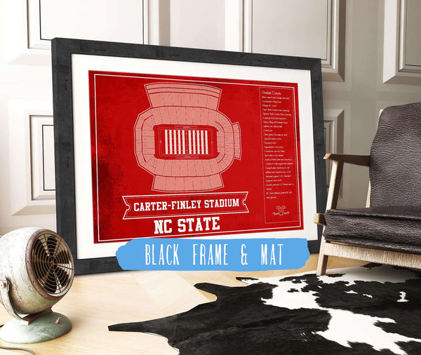 20" x 16" / Black Frame & Mat Cutler West NC State Wolfpack Team Colors - Carter-Finley Stadium Vintage Seating Chart