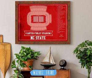 20" x 16" / Walnut Frame Cutler West NC State Wolfpack Team Colors - Carter-Finley Stadium Vintage Seating Chart