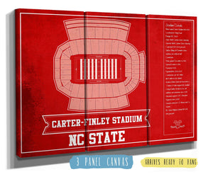 36" x 24" / 3 Panel Canvas Wrap Cutler West NC State Wolfpack Team Colors - Carter-Finley Stadium Vintage Seating Chart