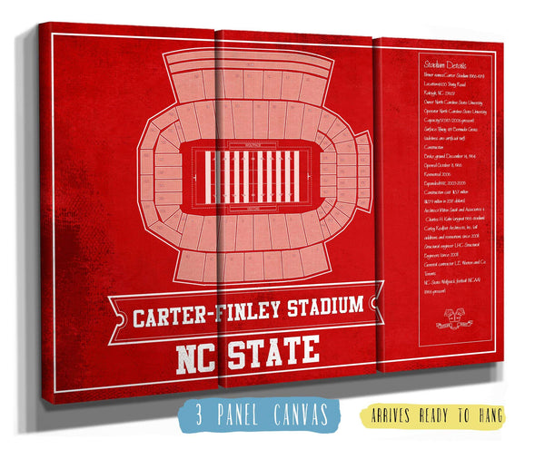 36" x 24" / 3 Panel Canvas Wrap Cutler West NC State Wolfpack Team Colors - Carter-Finley Stadium Vintage Seating Chart