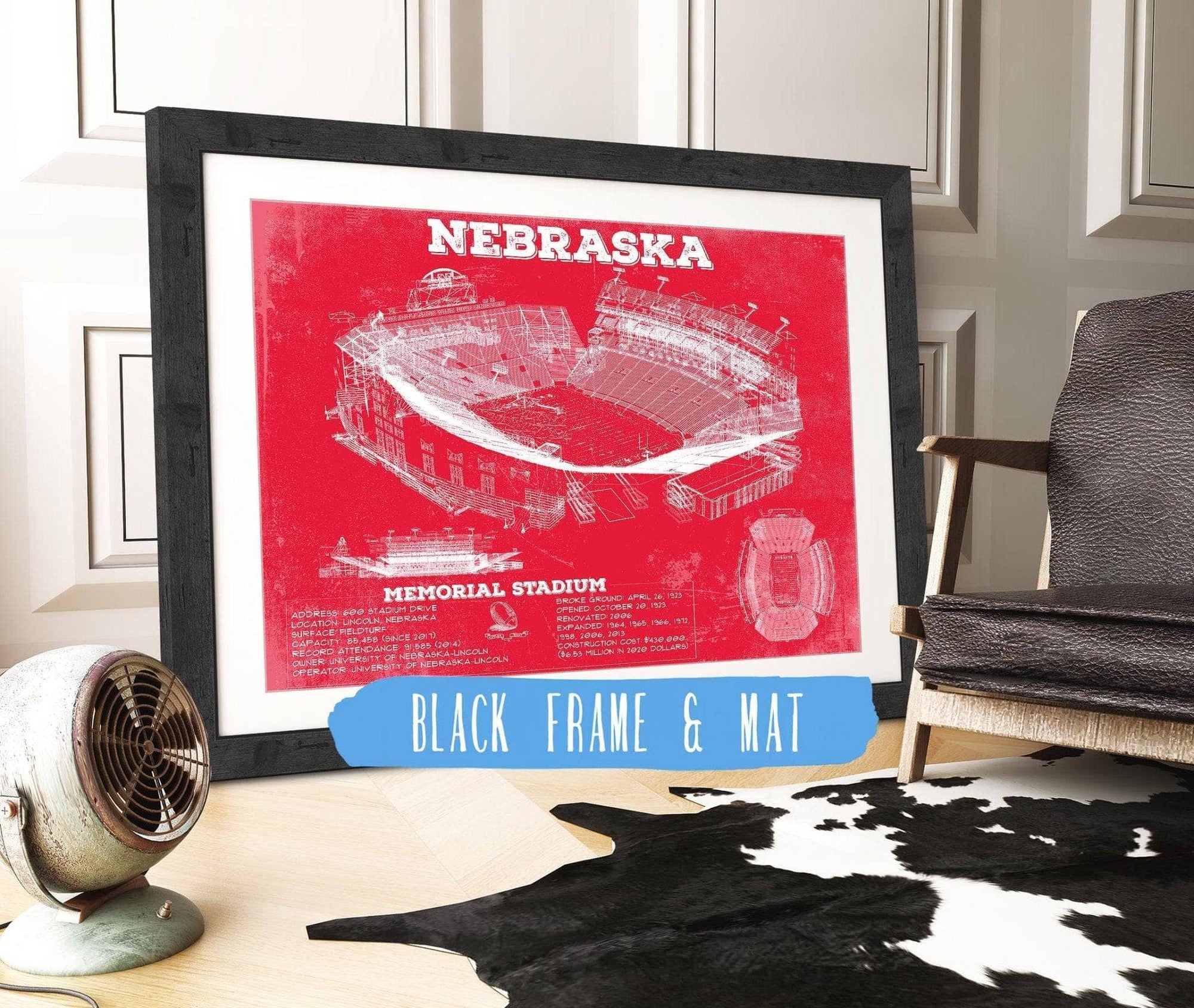 Cutler West College Football Collection 14" x 11" / Black Frame & Mat Nebraska Cornhuskers - Vintage Memorial Stadium (Lincoln) Art Print 933350118