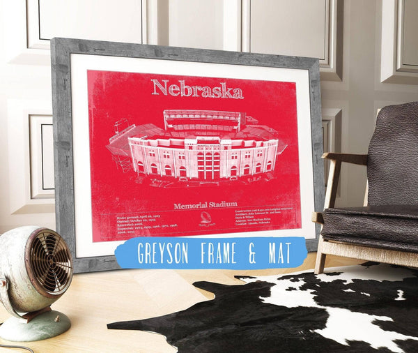 14" x 11" / Greyson Frame & Mat Cutler West Nebraska Cornhuskers - Vintage Memorial Stadium (Lincoln) Team Colors Art Print