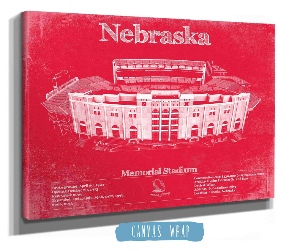 14" x 11" / Stretched Canvas Wrap Cutler West Nebraska Cornhuskers - Vintage Memorial Stadium (Lincoln) Team Colors Art Print