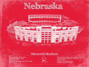 14" x 11" / Unframed Cutler West Nebraska Cornhuskers - Vintage Memorial Stadium (Lincoln) Team Colors Art Print