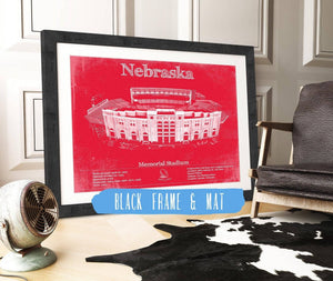 20" x 16" / Black Frame & Mat Cutler West Nebraska Cornhuskers - Vintage Memorial Stadium (Lincoln) Team Colors Art Print