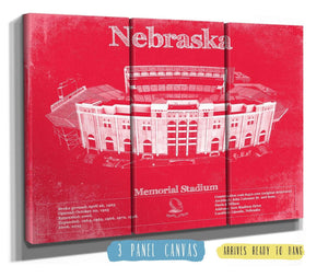 36" x 24" / 3 Panel Canvas Wrap Cutler West Nebraska Cornhuskers - Vintage Memorial Stadium (Lincoln) Team Colors Art Print