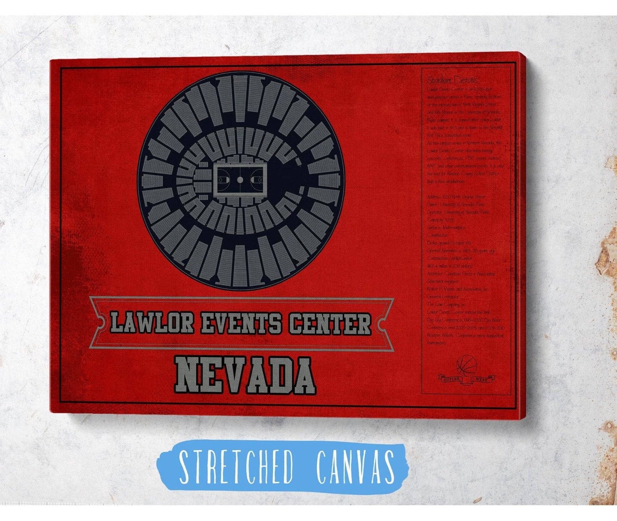 Cutler West Basketball Collection Lawlor Events Center Nevada Wolf Pack Team Colors NCAA College Basketball Blueprint Art