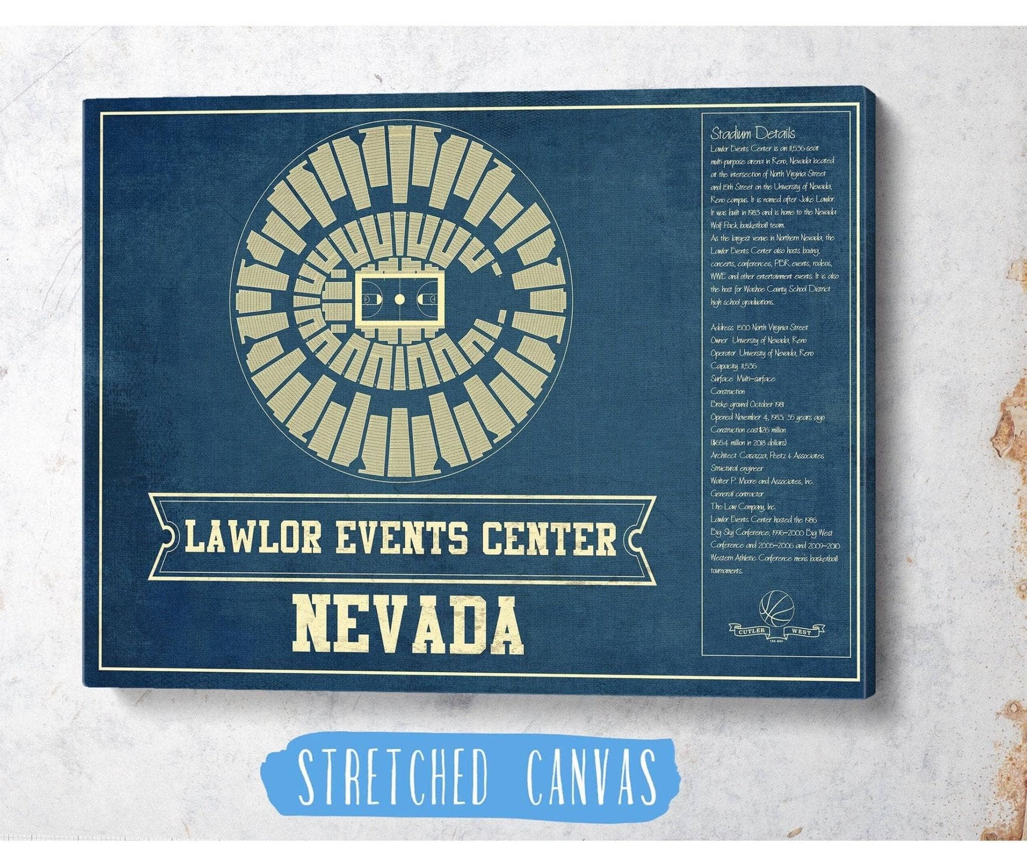 Cutler West Basketball Collection Lawlor Events Center Nevada Wolf Pack NCAA College Basketball Blueprint Art