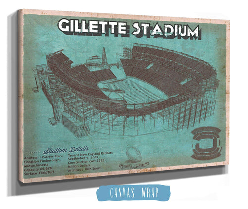14" x 11" / Stretched Canvas Wrap Cutler West New England Patriots Gillette Stadium Seating Chart - Vintage Football Team Color Print
