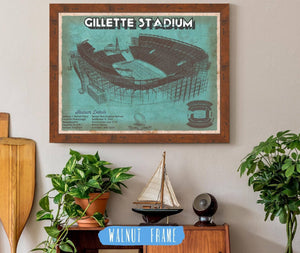 20" x 16" / Walnut Frame Cutler West New England Patriots Gillette Stadium Seating Chart - Vintage Football Team Color Print