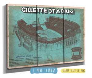 36" x 24" / 3 Panel Canvas Wrap Cutler West New England Patriots Gillette Stadium Seating Chart - Vintage Football Team Color Print