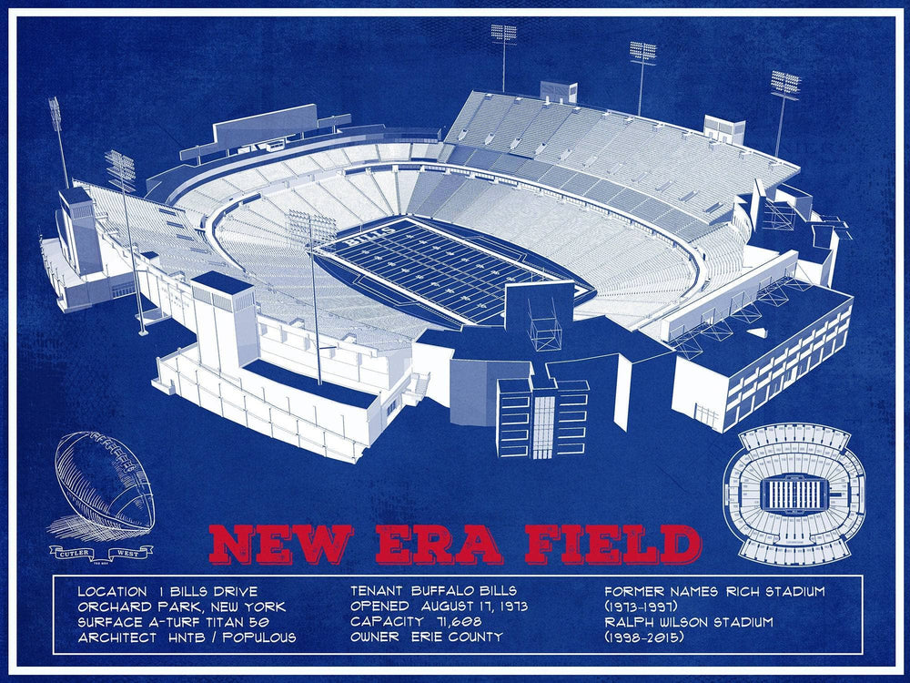 14" x 11" / Stretched Canvas Wrap Cutler West New Era Field Buffalo Bills Team Color