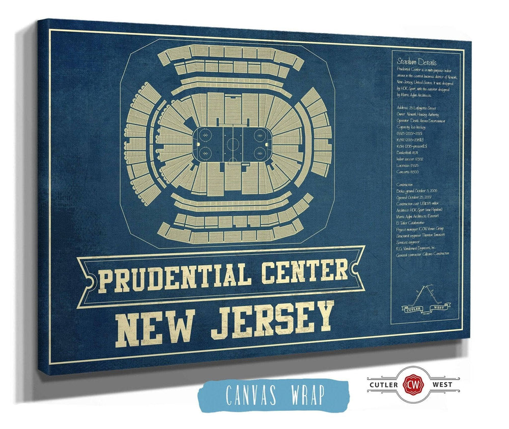 14" x 11" / Stretched Canvas Wrap Cutler West New Jersey Devils Prudential Center Vintage Hockey Print