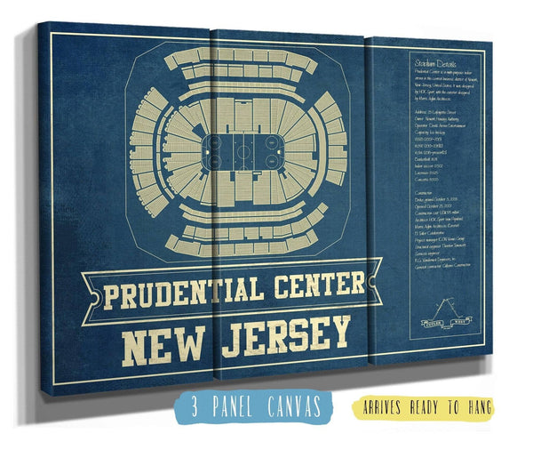 48" x 36" / 3 Panel Canvas Wrap Cutler West New Jersey Devils Prudential Center Vintage Hockey Print