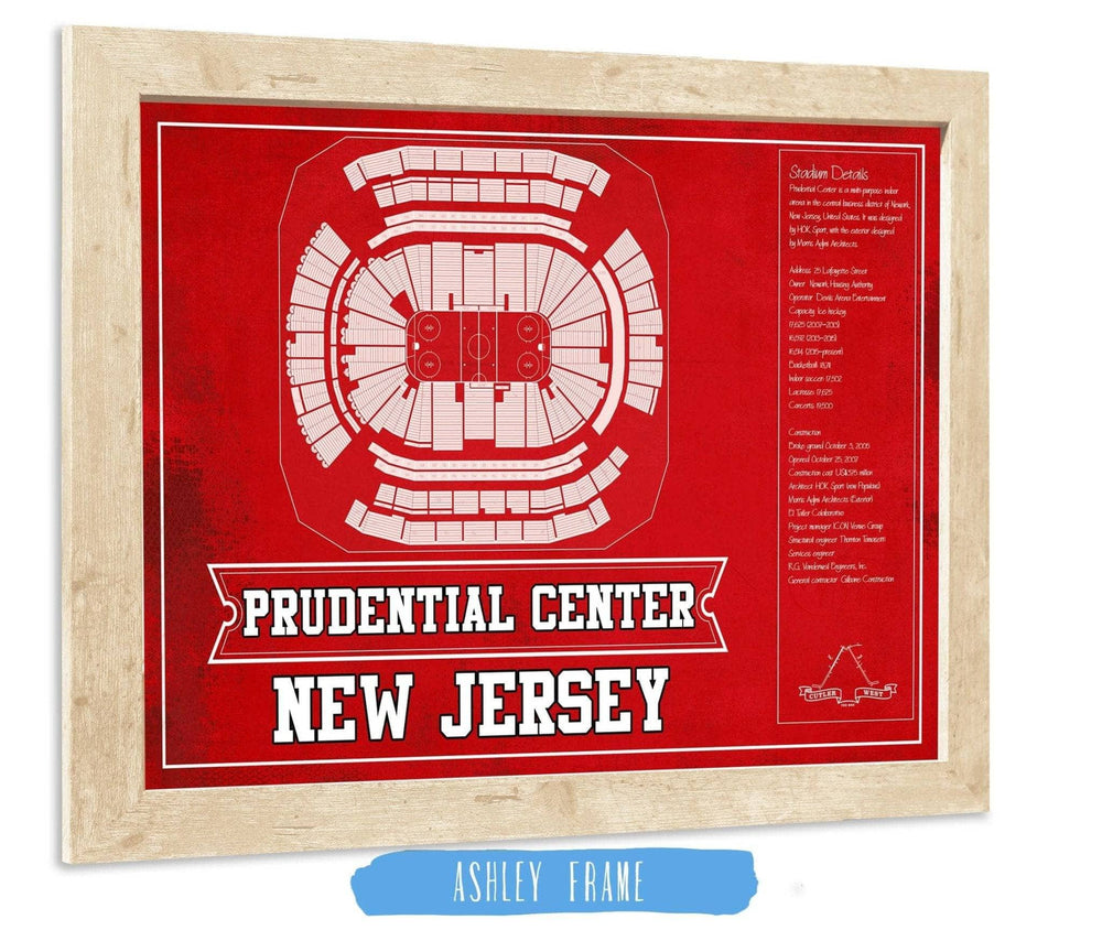 14" x 11" / Stretched Canvas Wrap Cutler West New Jersey Devils Team Colors Prudential Center Vintage Hockey Print
