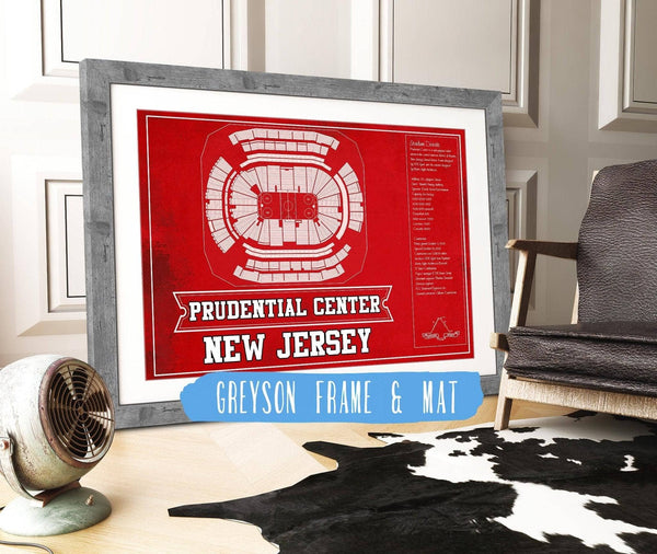 14" x 11" / Greyson Frame & Mat Cutler West New Jersey Devils Team Colors Prudential Center Vintage Hockey Print