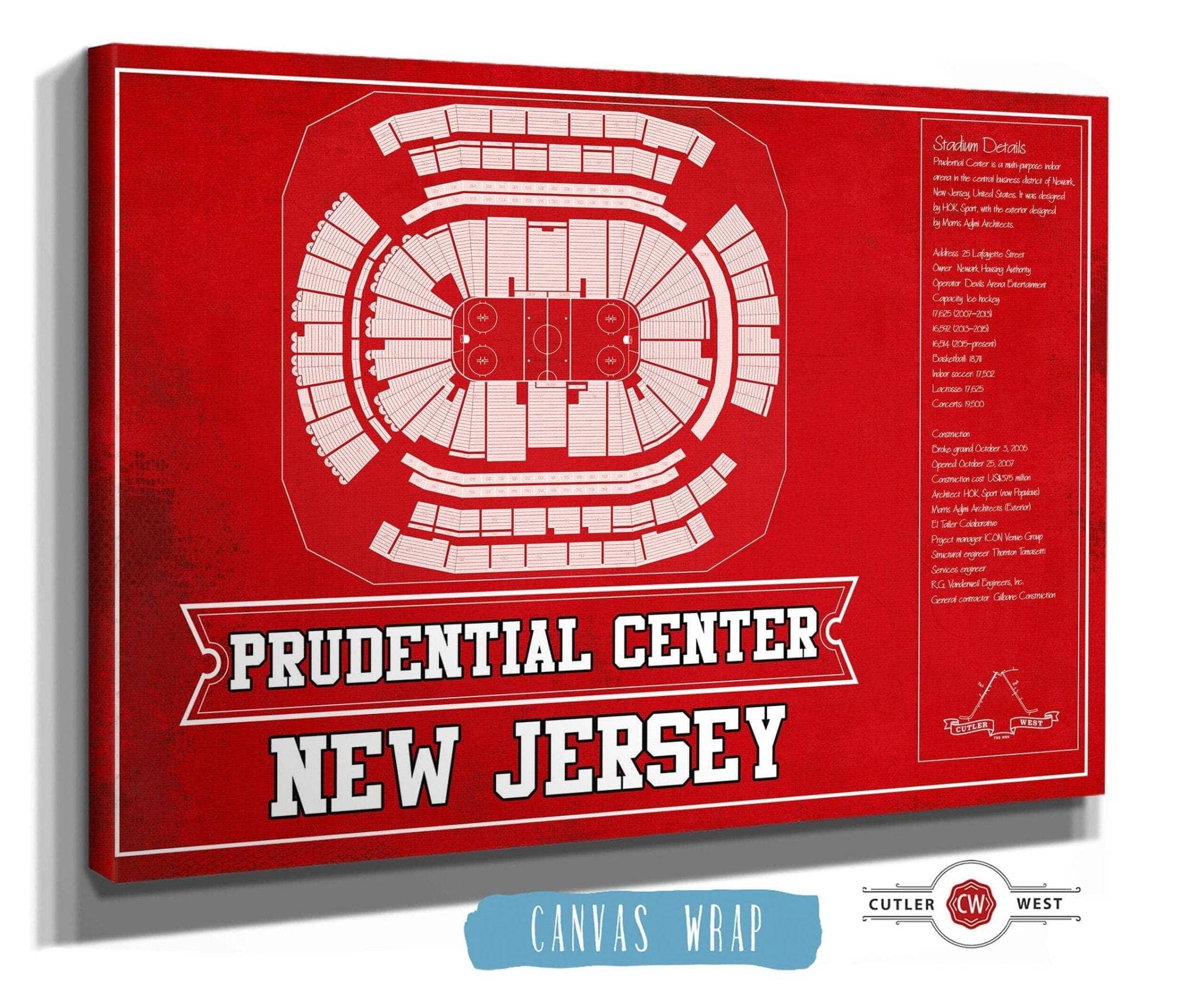New Jersey Devils Team Colors Prudential Center Vintage Hockey Art