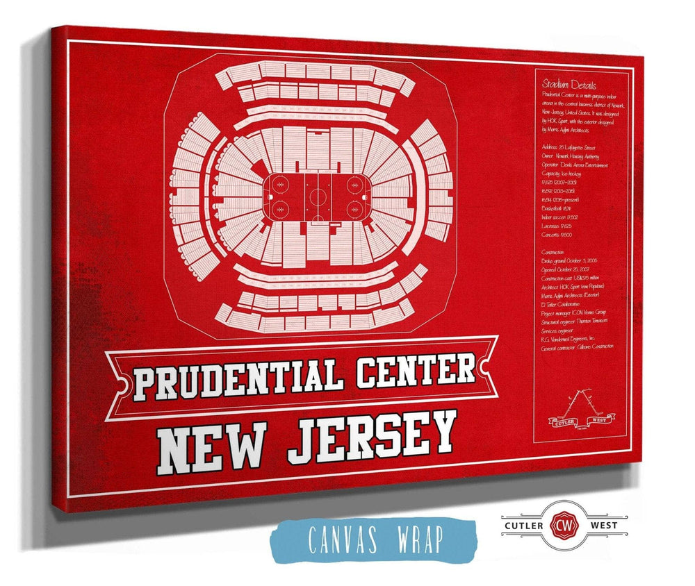 14" x 11" / Stretched Canvas Wrap Cutler West New Jersey Devils Team Colors Prudential Center Vintage Hockey Print