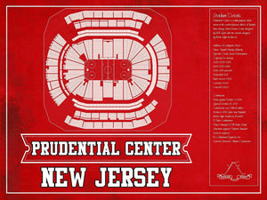 14" x 11" / Unframed Cutler West New Jersey Devils Team Colors Prudential Center Vintage Hockey Print