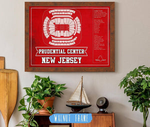 20" x 16" / Walnut Frame Cutler West New Jersey Devils Team Colors Prudential Center Vintage Hockey Print