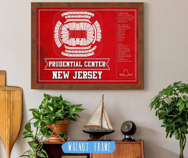 20" x 16" / Walnut Frame Cutler West New Jersey Devils Team Colors Prudential Center Vintage Hockey Print