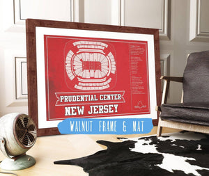 20" x 16" / Walnut Frame & Mat Cutler West New Jersey Devils Team Colors Prudential Center Vintage Hockey Print